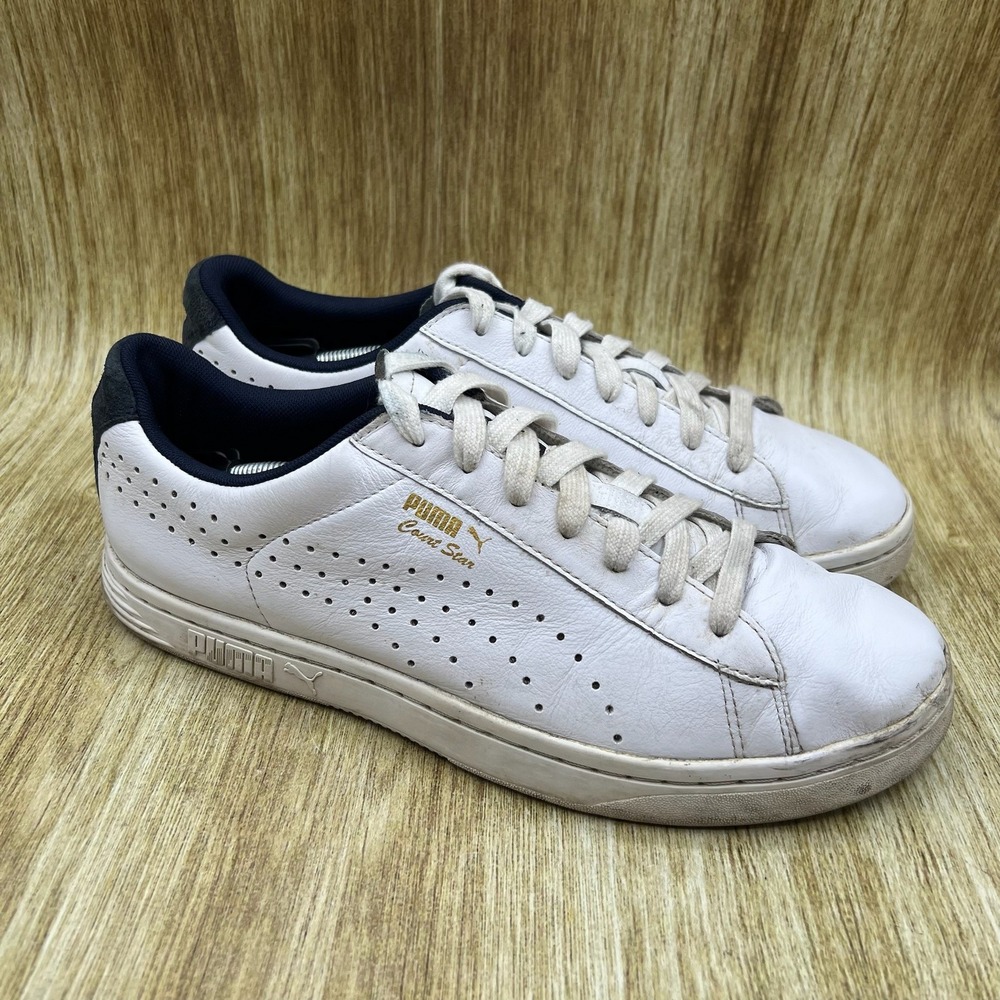 Puma Court Star Sneakers Men's Size 10‎ White Navy Leather Low Top 359977-02